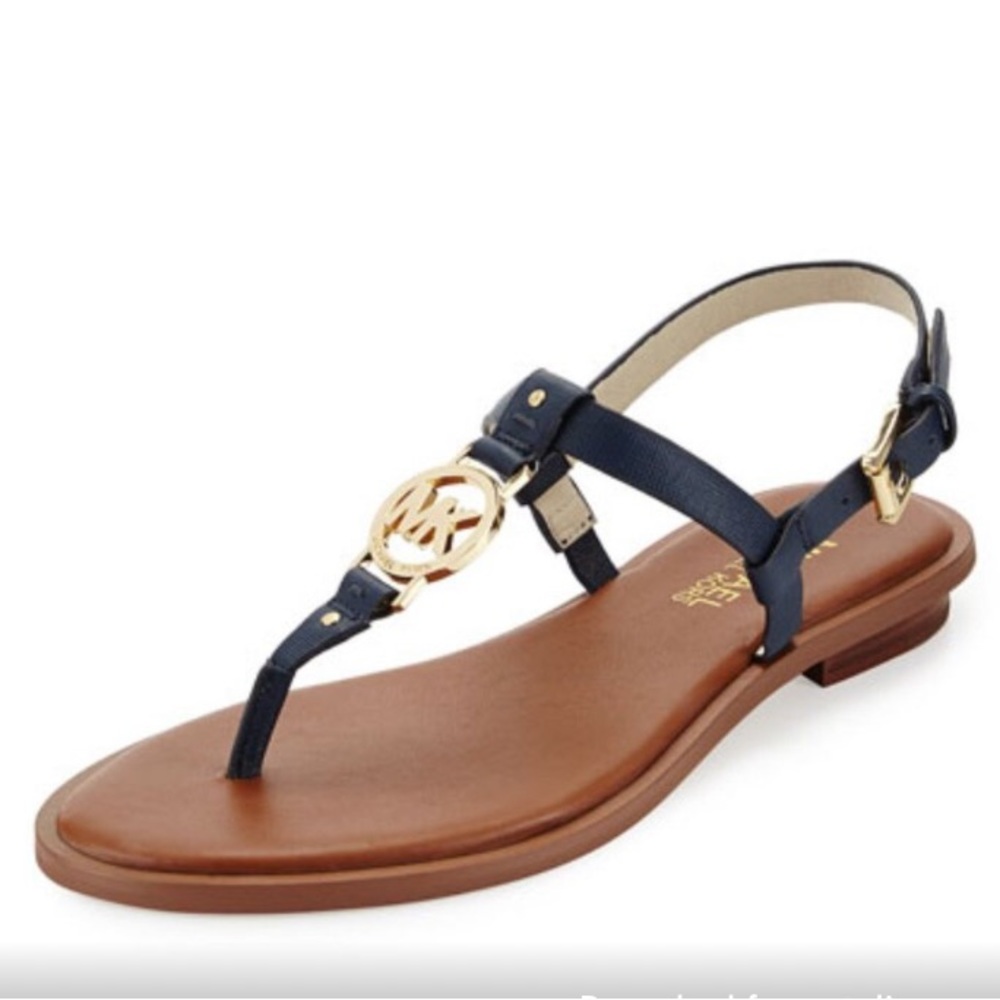 Michael Kors Sondra Thong Flat Sandals in Black Leather NWOT